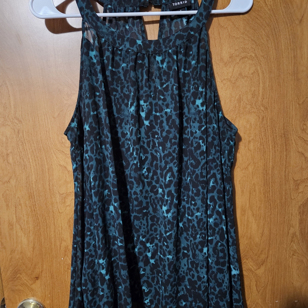 Torrid Teal and Black Animal Print Blouse